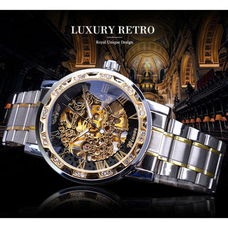 Winner Transparent Fashion Diamond Luminous Gear Movement Royal Design Men Top Brand Luxury Male Mechanical Skeleton Wrist Watch - Thomas Family Essentials LLC