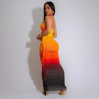 Women Gradient Print Crop Pleated Top and Skirt Two Piece Set