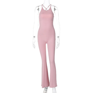 Sexy Cross Tank Fitness Yoga Jumpsuit Plus Size High Stretch Slim Fit Boot-Type Jumpsuit