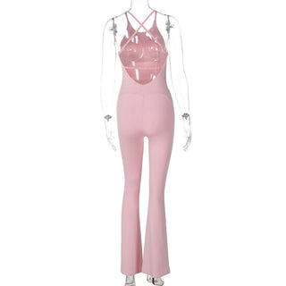 Sexy Cross Tank Fitness Yoga Jumpsuit Plus Size High Stretch Slim Fit Boot-Type Jumpsuit