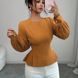 Women's Fashion Slim Waist Long Sleeve Blouse