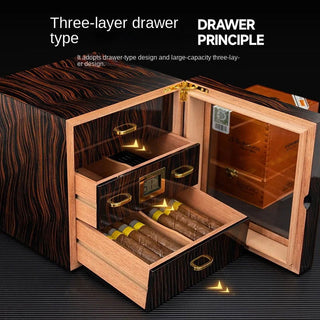 cigar cabinet, three-layer perspective window, high gloss paint, cedar wood, large capacity cigar moisturizing cabinet - Thomas Family Essentials LLC