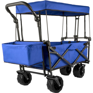 VEVOR Extra Large Collapsible Garden Cart With Removable Canopy, Folding Wagon Utility Carts With Wheels And Rear Storage, Wagon Cart For Garden, Camping, Grocery Cart, Shopping Cart, Blue