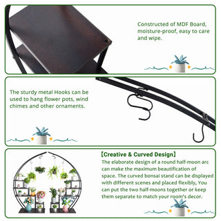 2pcs, 5-layer Semi-circular Iron Wood Black Iron Flower Rack